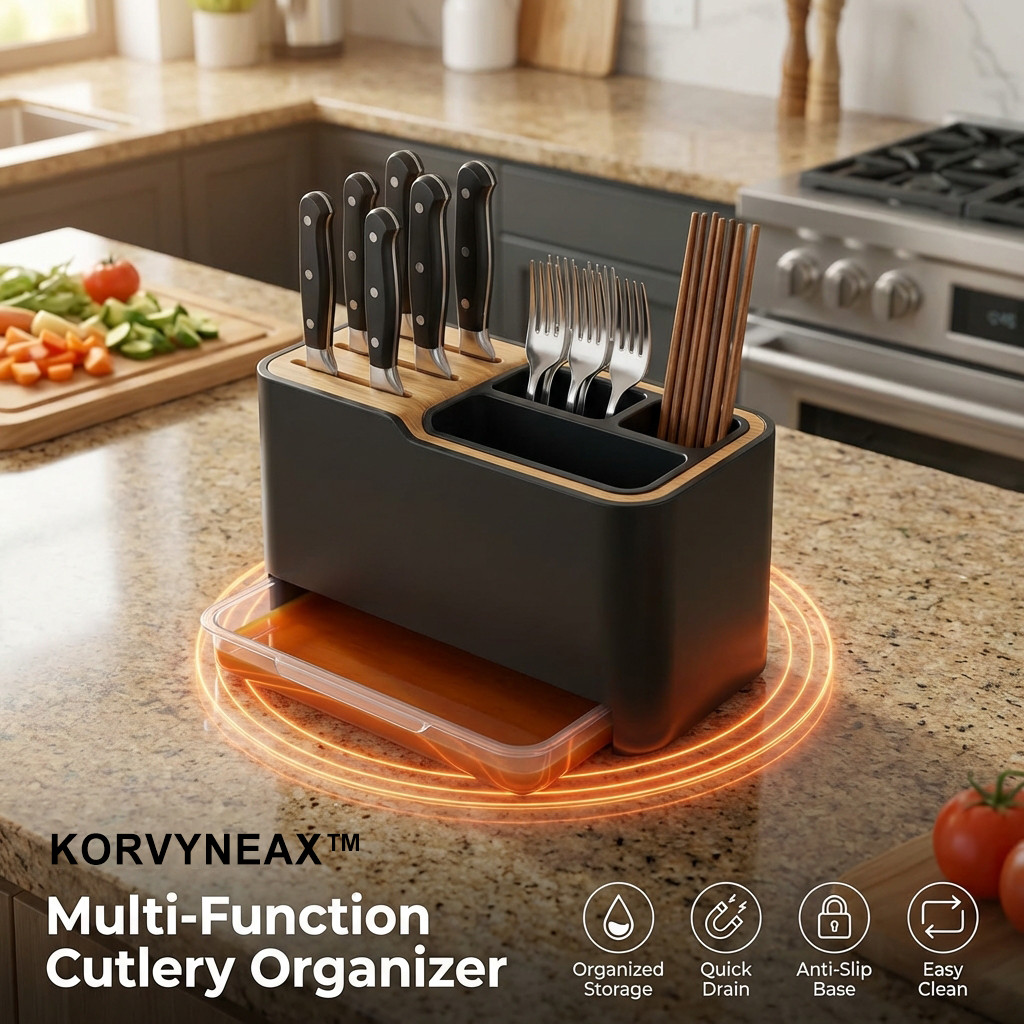 KORVYNEAX™ "Chef's Command" Pro-Culinary Station & Cutlery Organizer
