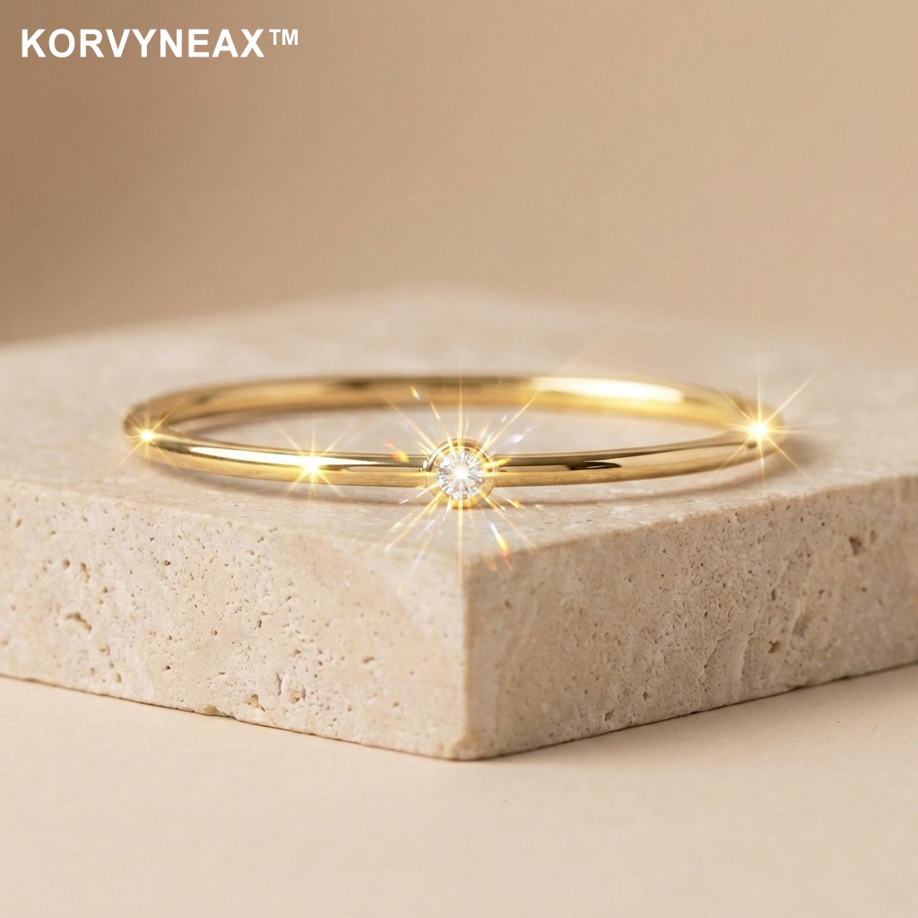 KORVYNEAX™ "Lumina" Minimalist Bezel-Set Solitaire Stacking Ring